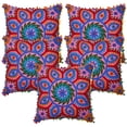 thumbnail image 1 of Stylo Culture Suzani Embroidered Decorative Throw Pillow Covers 16 x 16 Indian Pink Red Elegant 40x40 cm Pom Pom Lace Cotton Floral Square Cushion Covers | Set Of 5, 1 of 5