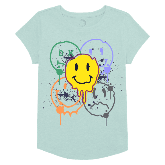Girls Smiley Face Graphic Tee, Assorted Colors T-Shirt, Cotton/Poly Blend, Sizes 4-18