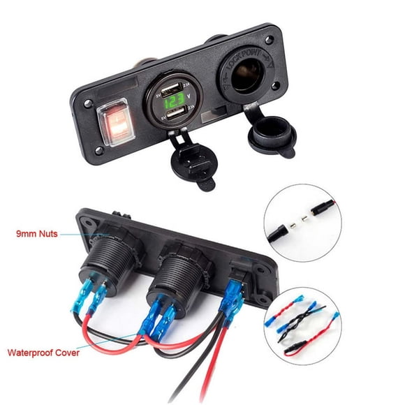 HLONK Car Boat Truck 12V 24V 2 USB Charger Voltmeter Switch Cigarette Lighters Socket