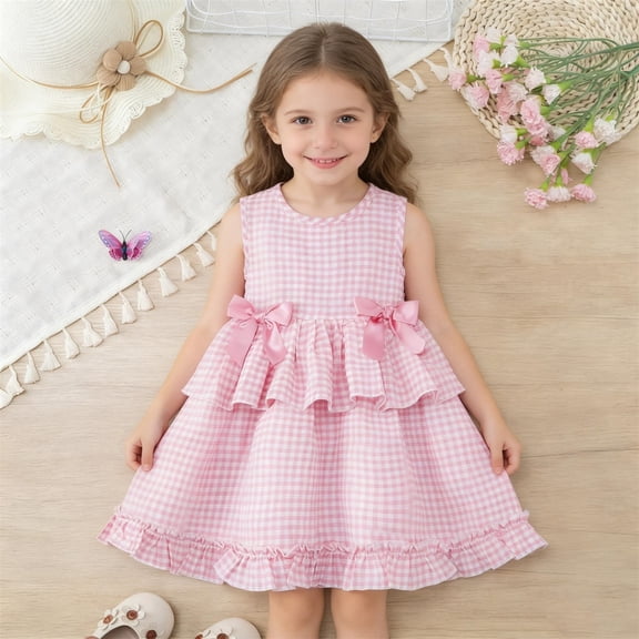 Cethrio Summer Dresses for Girl 2026, Mid-length Sleeveless Gifts Casual Birthday Dresses Pink Size 5-6 T