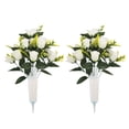 thumbnail image 2 of Artificial Rose Cemetery Flowers with Vase, Grave Decorations Rose, Weatherproof Grave Memorial Flower Bouquet for Headstone, Long-Lasting Funeral Floral Arrangement for Outdoor Use, White, 2 of 4