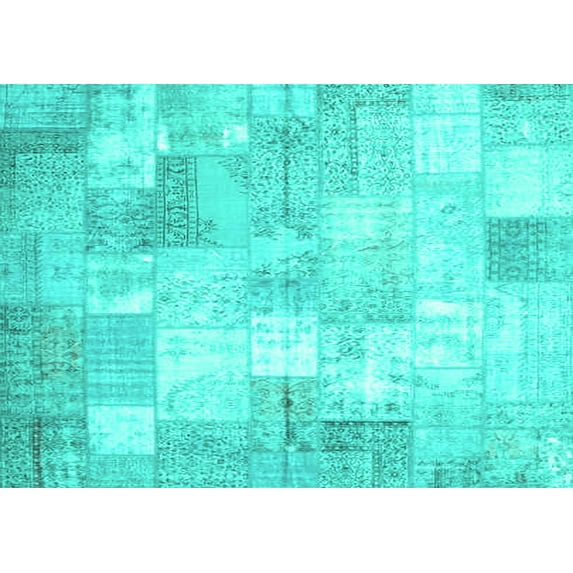 Ahgly Company Indoor Rectangle Patchwork Turquoise Blue Transitional Area Rugs, 4' x 6'