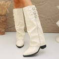 thumbnail image 2 of Shadoumai Women's Slouchy Knee High Boots Pointed Toe Leather Motorcycle Boots Vintage Low Heel Retro Foldover Fall Pull On Stacked Heeled Goth Winter Boots, 2 of 9