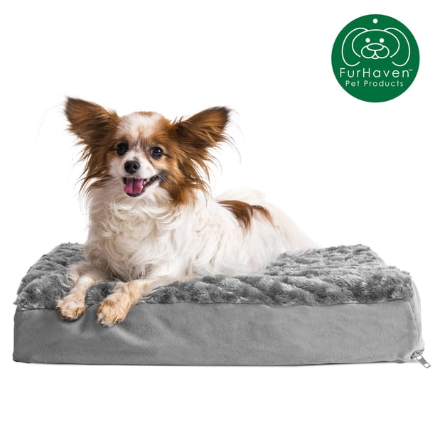 FurHaven Pet Dog Bed Deluxe Orthopedic Ultra Plush Mattress Pet Bed for Dogs & Cats, Gray
