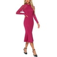 thumbnail image 4 of INSPIRE CHIC Women's Dress Mermaid Bodycon Mock Neck Sheer Mesh Long Sleeve Dresses XS Rose Red, 4 of 6