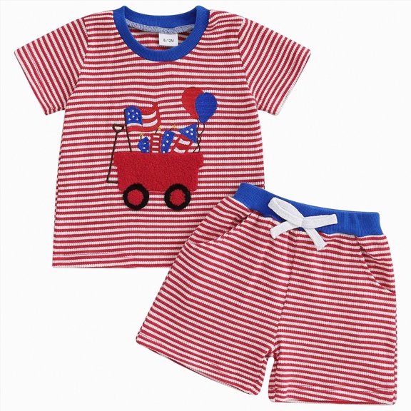 HCNTES Toddler Infant Newborn Baby Two-Piece Independence Day Set Kids Adorable Short Sleeve Top & Comfortable Shorts for Sleepwear and Dailywear(L04-Red,18-24 Months)