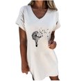 thumbnail image 1 of Robe T-Shirt pour Femmes Décontractée d'Été à Col en V à Manches Courtes à Imprimé Graphique Robe d'Été Coupe Ample Plage Vacances Robe Courte, 1 of 5