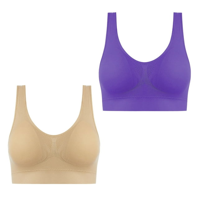 AherBiu 2pc Plus Size Sports Bras for Women Large Bust High Support Padded Bralettes Seamless Workout Underwear