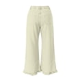 thumbnail image 6 of Juesizh Wide Leg Jeans for Women Plus Size Solid Color Caual Jeans Button Zipper Waist Ruffle Hem Long Denim Pants, S-3XL, 6 of 9