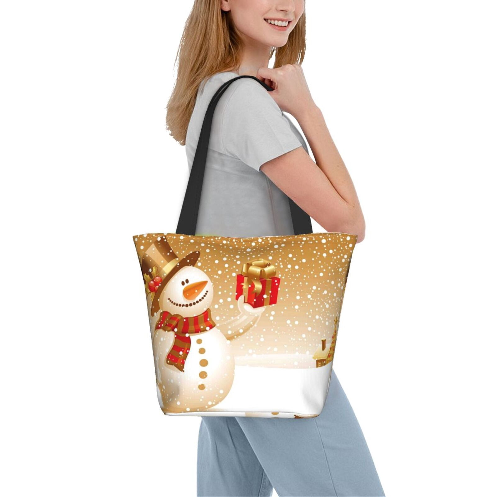 Ratiio Christmas Snowman Gift Print Shoulder Bag for Women, Polyester Crossbody Purse Lightweight Handbag for Daily Travel and Casual Use