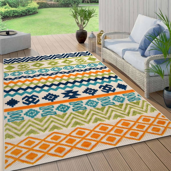 Outdoor Rug 5x7 Evora Palm Frond Indoor Outdoor Carpet Outdoor Patio Rug Easy to Clean