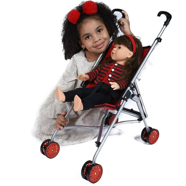 The New York Doll Collection Au Revoir Bébé Poussette Rouge Poussette avec  bébé (18 pouces/46cm Poupee Non Inclus) pour poupées de 18 Pouces / 46 cm 