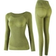 thumbnail image 2 of Women Thermal Underwear Set For Winter Casual Warm Solid Color Thin Skinny Self Heating Warm Clothing Seamless Round Neck Shaping Underwear Set Green One Size, 2 of 3