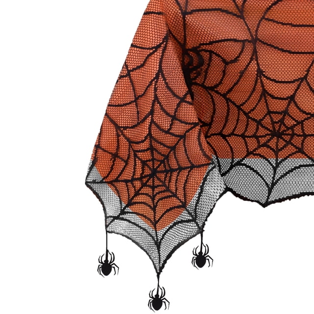 Elrene Home Fashions - Mantel de Halloween con Forro de plástico Naranja extraíble, Rectangular de 60 x 84 Pulgadas, Naranja y Negro