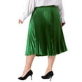 thumbnail image 3 of Agnes Orinda Women's Plus Size Pleated Stretchy High Waist Metallic Shiny Midi Skirt 1X Green, 3 of 7