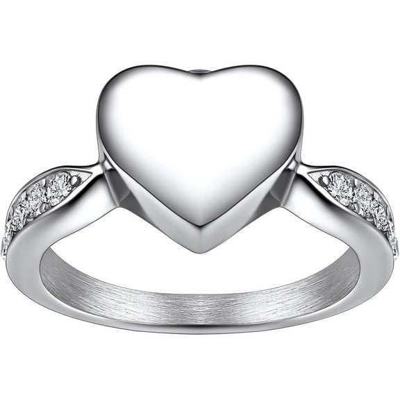 Stainless Steel Heart Cremation Urn Ring for Ashes for Women Waterproof Locket Rings Memorial Jewelry