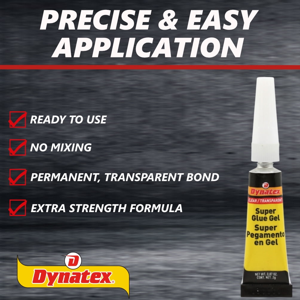 Dynatex 0.07 oz Super Glue Gel - No-Run Formula, Instant Bond, Bonds Metal Plastic Rubber Glass, Clear Permanent, Vertical Surfaces (24-Pack)