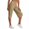 thumbnail image 6 of Nestiefly Womens Capri Pants with Pockets Straight Leg Yoga Capris Leggings Mid-Calf Capris Workout Summer Khaki L, 6 of 7