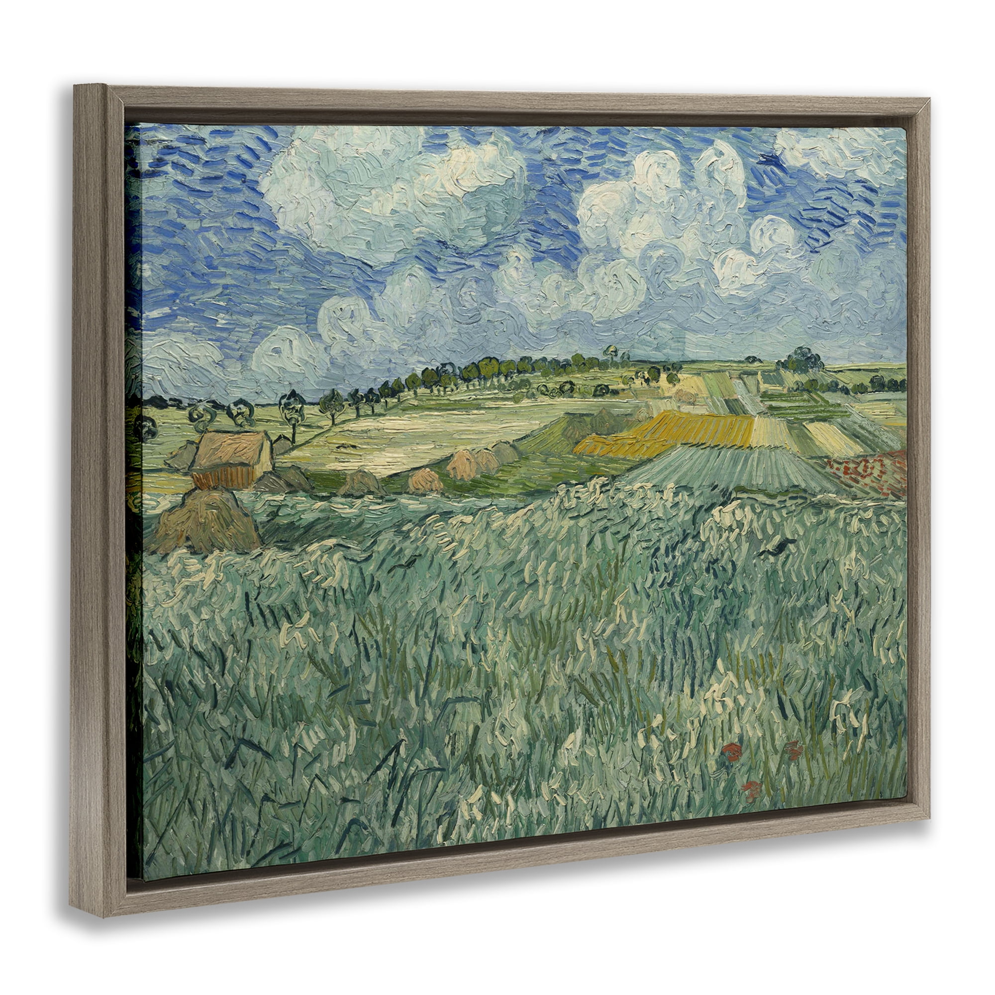 Stupell Industries Classical Van Gogh Farmland Landscape & Nature Painting Brown Floater Framed Canvas Art Print Wall Art, 21 x 17
