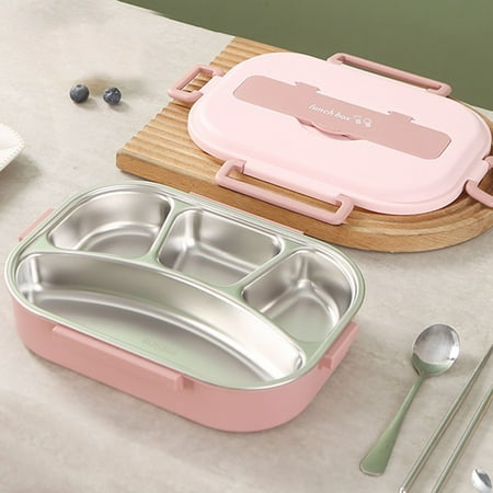 

4 5 Grids Stainless Steel Lunch Box Cutlery Set Spoon Chopstick for Work Picnic