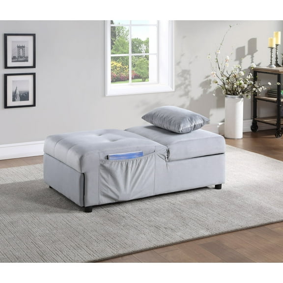 Newboti Furniture Modern Lift Top Storage Bench with Pull-out Bed 1pc Gray Velvet Tufted Solid Wood Furniture Convertible Chair 08013