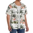 thumbnail image 4 of Naloa Flamingo Palm Trees Men's Loose Fit Cuban Collar Short-Sleeve Shirt with Button-down and Chest Pocket for Everyday Wear Outings - Small, 4 of 7