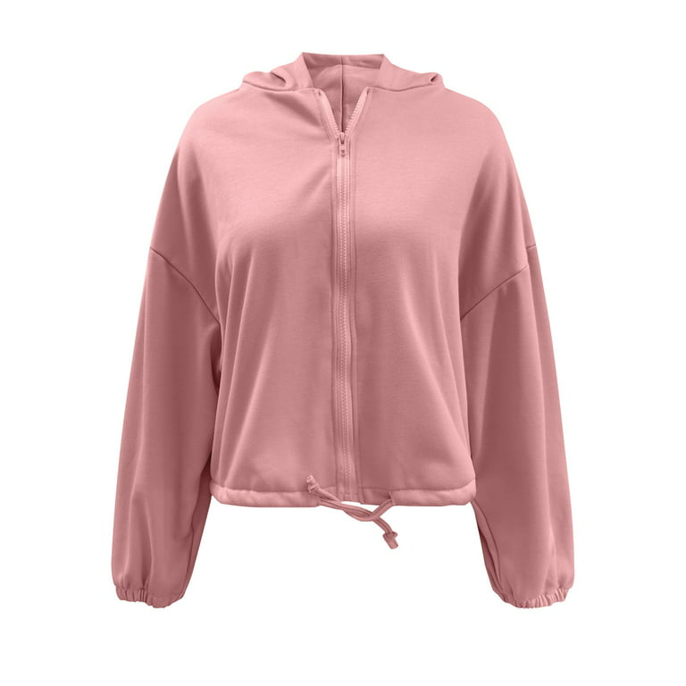Daznico Jackets for Women Womens Long Sleeve Zip Up Hooded Pullover Casual  Workout Pullover Hoodie Pink XL