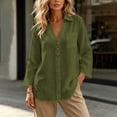 thumbnail image 2 of GUACER Womens Long Sleeve Shirts Cotton Linen V-Neck Button Down Tunic Tops with Pocket Casual Loose Blouses, 2 of 8