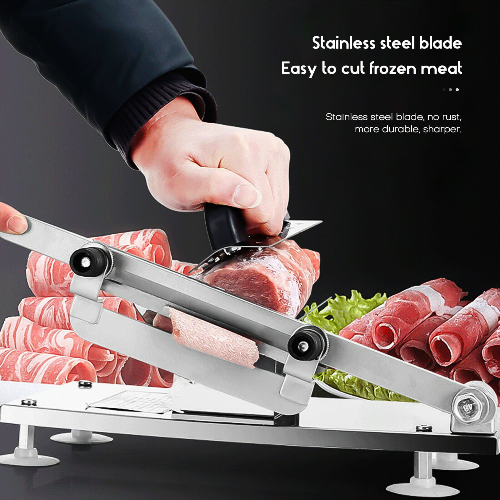 Manual Meat Slicer Cutter Chicken Cutter Stainless Steel Machine for Lamb Chops Beef Fish Vegetable Meat Chopper, Size: 12.96 x 6.69, Silver