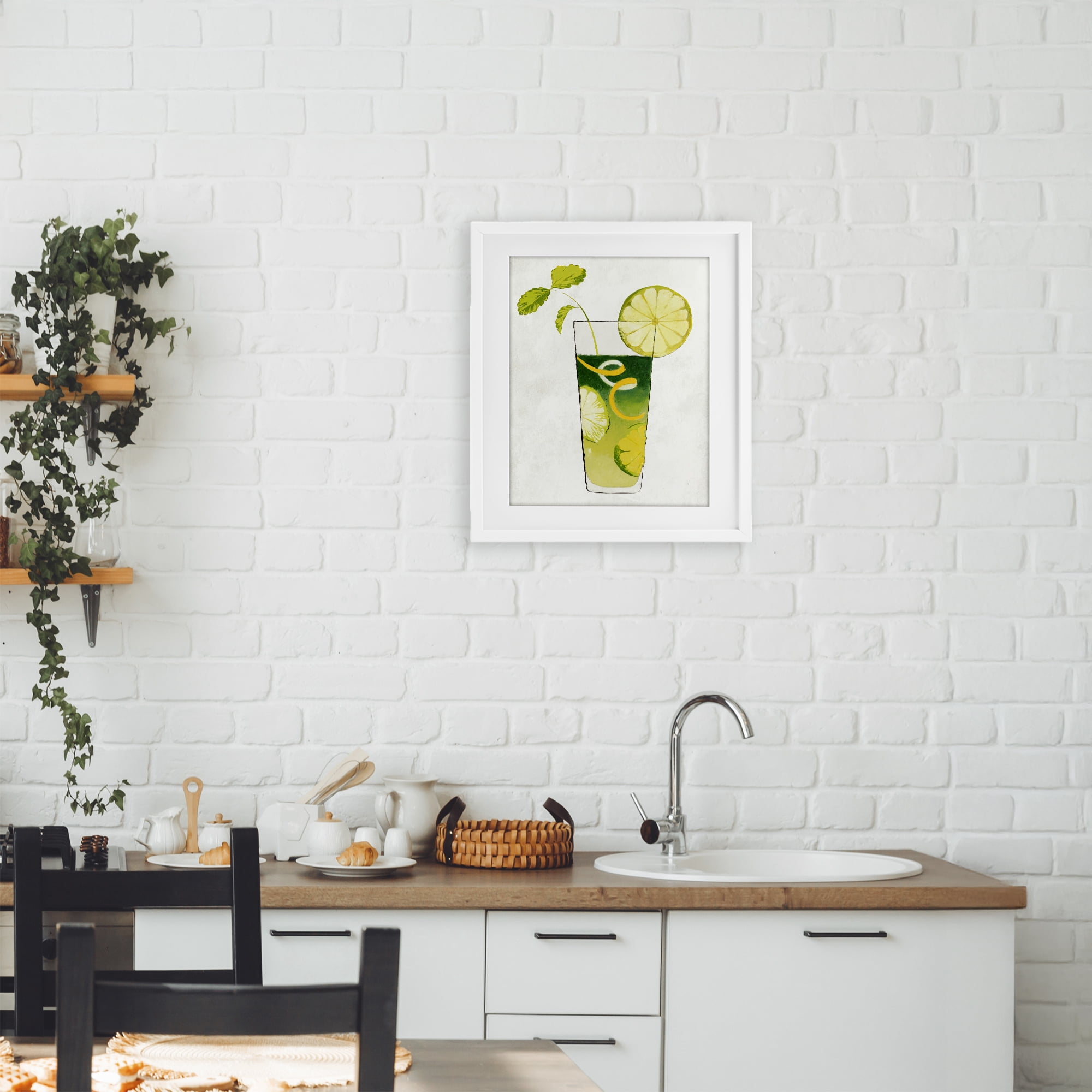 Stupell Industries Summer Cocktail Lime Mint White Framed Print Under Glass, design by Lorenzo Collective