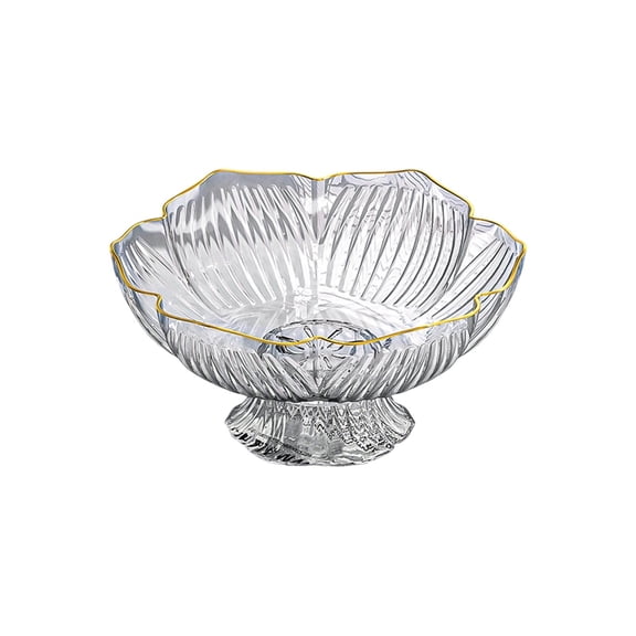 HOARBOEG Elevated Pedestal Fruit Bowl, Luxury Snack Tray with Gold Rim for Coffee Table - Shatterproof Plastic Candy, Nut & Dessert Serving Dish, Modern Home Decor