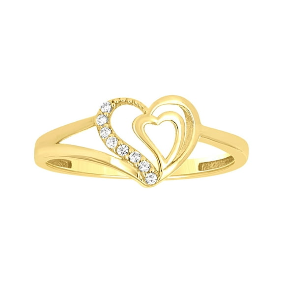 14k 14kt Yellow Gold Womens Cubic-Zirconia Heart in Heart Ring Size 7