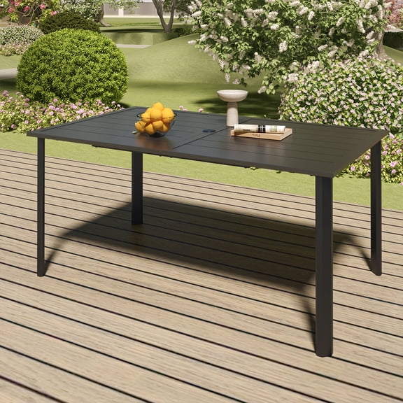 63"L X 38"W Outdoor Dining Table with Umbrella Hole
