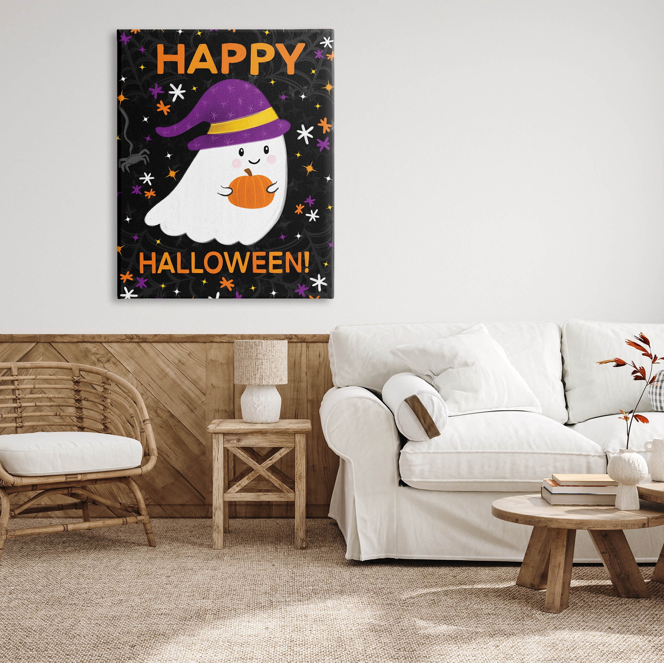 Stupell Industries Happy Halloween Happy Ghost Graphic Art Gallery Wrapped Canvas Print Wall Art, Design by Emily Cromwell