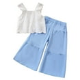 thumbnail image 2 of Girls Outfit Size 4-5 Y Embroidered Sleeveless Blouse and High Waist Wide Leg Pants Casual 2 Piece Toddler Girl Clothes, 2 of 7