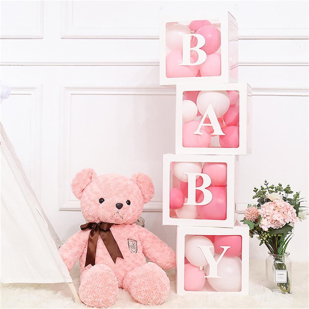 DIY Birthday Baby Shower Decorations 4pcs Wood Grain Paper Boxes with Baby+A-Z Letters,Party Boxes Block for Baby Shower Birthday