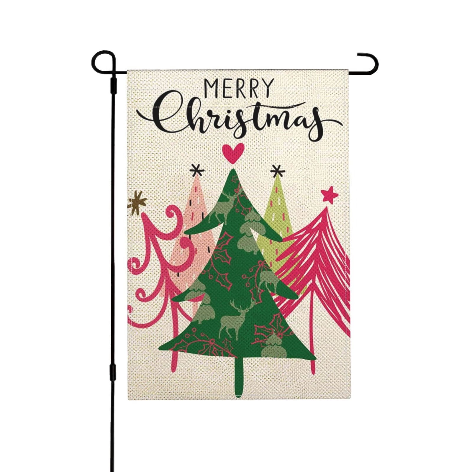 Merry Christmas Garden Flag Boho Christmas Tree Burlap Winter Xmas
