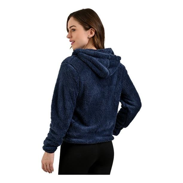 SUDADERA PELUCHE FELPA DAMA INVIERNO CHAMARRA AZUL MARINO