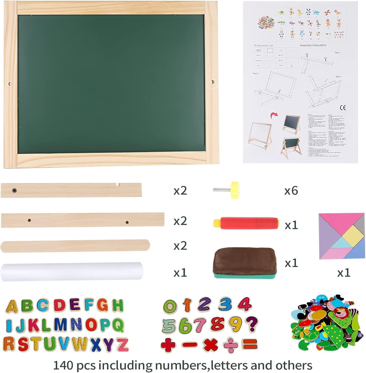 Ealing Wooden Tabletop Easel Art Center, with Magnetic Whiteboard, Chalkboard , Tabletop Drawing Board for Kids with Magnetic Letters Numbers and Other Accessories