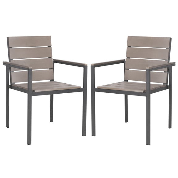 SAFAVIEH Beldan Outdoor Patio Stackable Chair, Taupe/Grey, Set of 2