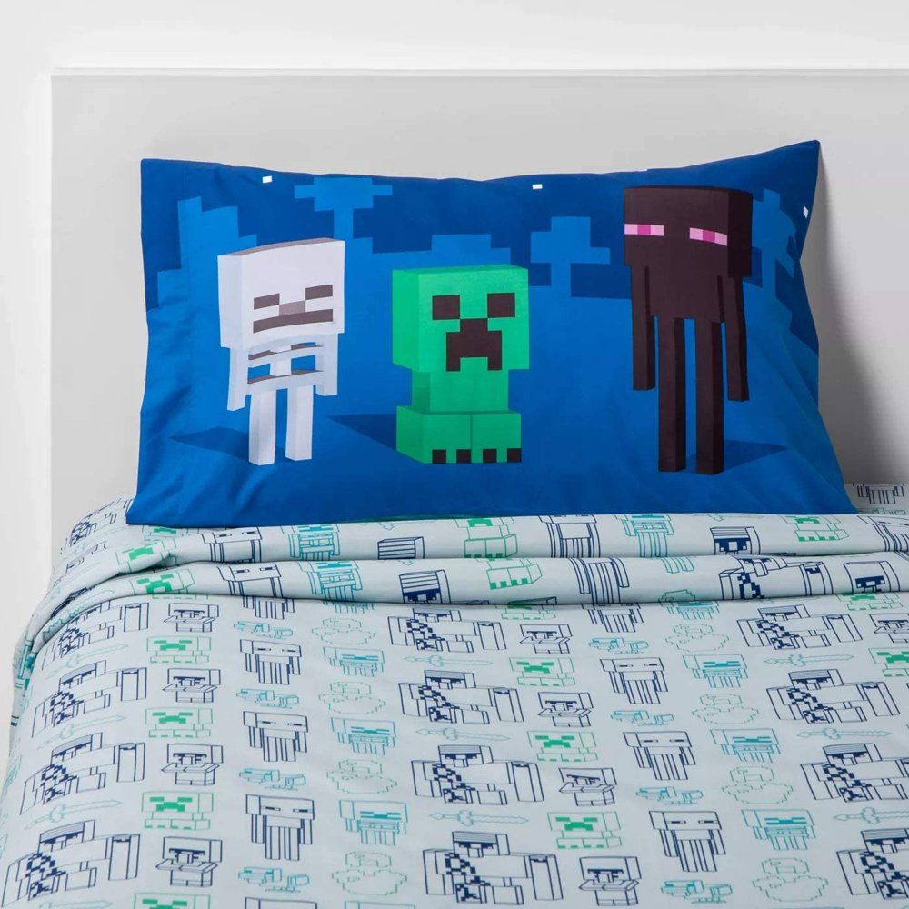 Minecraft Twin/Full Cooling Comforter and 3 Piece Twin Sheet Set with