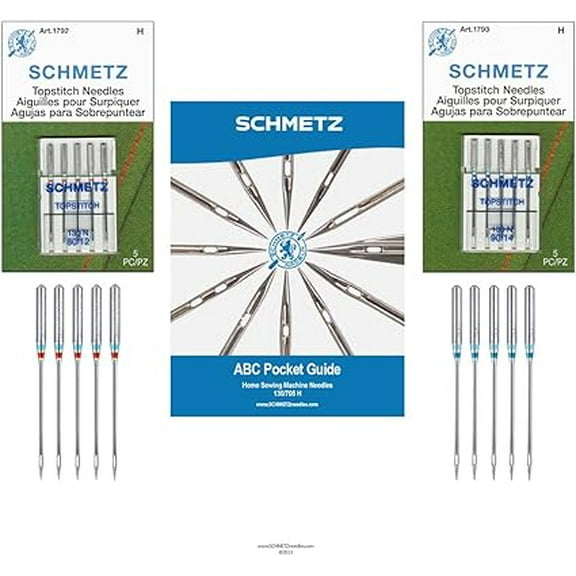 Teamwork SCHMETZ Topstitch Sewing Machine Needle Combo Pack (10 Needles Total and 1 SCHMETZ ABC Pocket Guide)