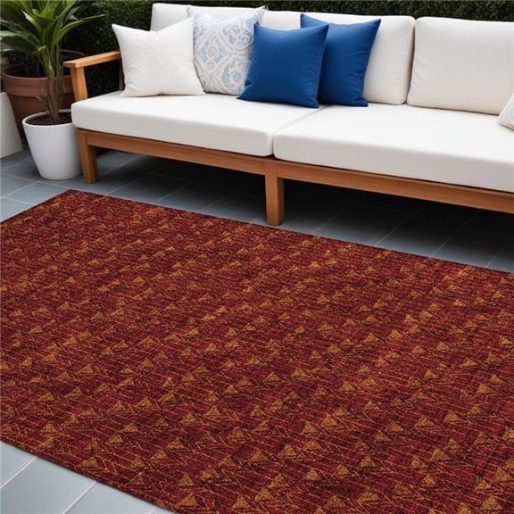 HomeRoots 560071 9 x 12 ft. Burgundy Geometric Washable Non Skid Indoor Outdoor Rectangle Machine Woven Area Rug