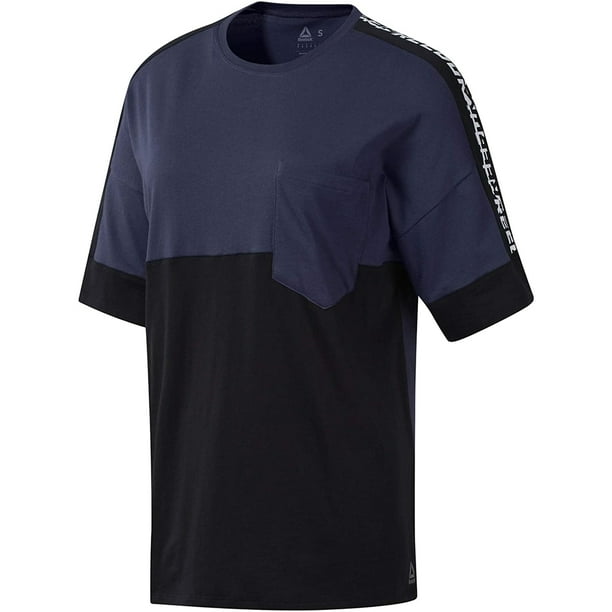 Camiseta básica Reebok Colorblock para mujer azul XS