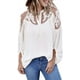 thumbnail image 3 of Dinheiro Tops de encaje de ganchillo con cuello en V para mujer Camisas de otoño con manga abullonada suelta informal Blusas de gasa fluidas, blanco, extragrande,, 3 of 4