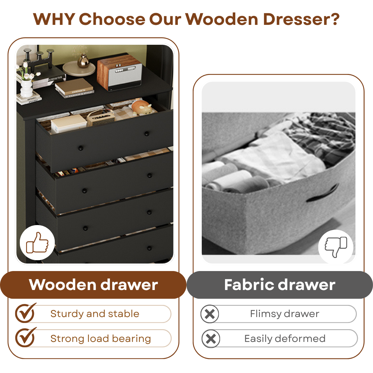TrumanPick Black Dresser for Bedroom 5 Drawer Dresser 31.2"D x 17"W x 47"H Tall Chest of Drawers Wooden dressers for Closet Living Room