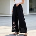 thumbnail image 4 of MYAOYINo Boundaries Linen Pants for Women Plum Blossom Embroidery Wide Leg Elastic Waist Casual, 4 of 7