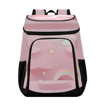 36 Can Capacity Insulated Backpack Cooler Lunch Bag for Picnics, Camping Pink Background Rainbow