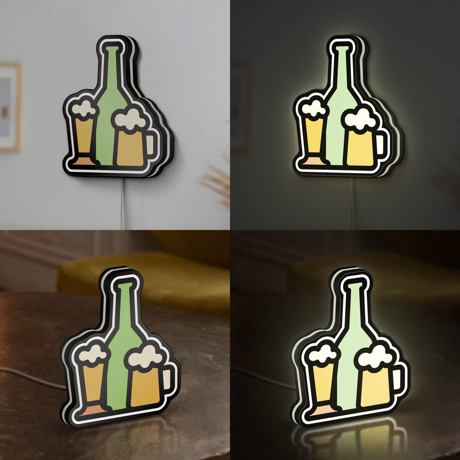 Beer Bottle and Mug 3D Novelty Light Box, Alcohol Drink Lamp Decor for Home Bars and Foodie Spaces (Width 16 inch, 40cm)