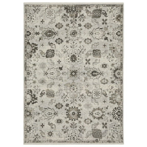 Oriental Weavers Chamberlain Area Rug - CH06B - 5'3" x 7'6" - in Ivory/ Gray - Vintage Inspired, Stain Resistant, Family and Pet Friendly , Bedroom, Office Rug